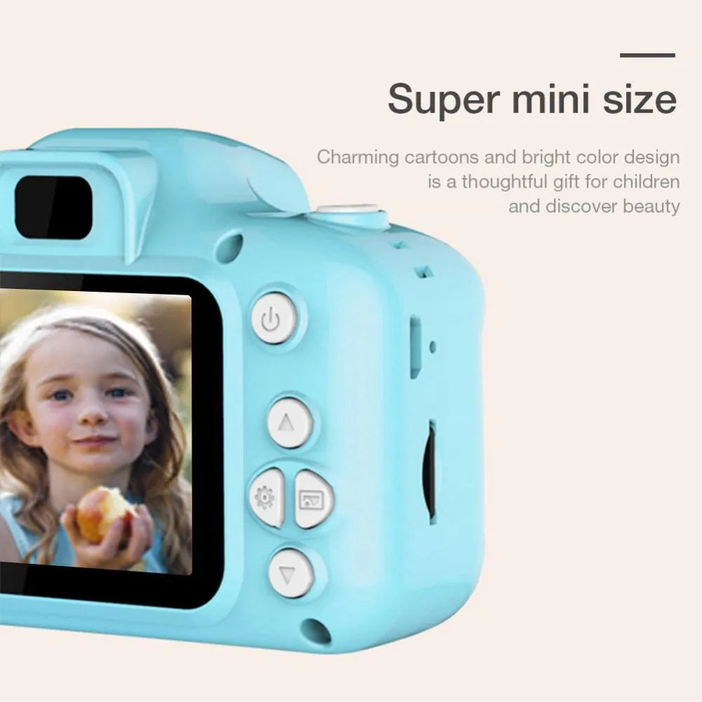 Children's HD digital waterproof camera in blue with 2.3 inch screen and compact design