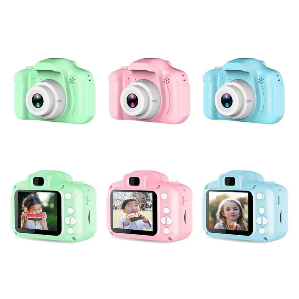 Children's HD digital waterproof camera in blue with 2.3 inch screen and compact design