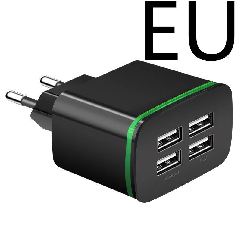 Universal travel charging head in black with ABS shell, USB interface, and EU plug