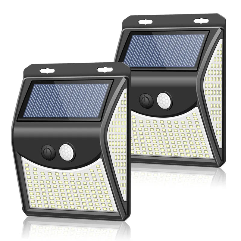 3-mode 140 LED solar security light with motion sensor in acrylic casing for outdoor garden use
