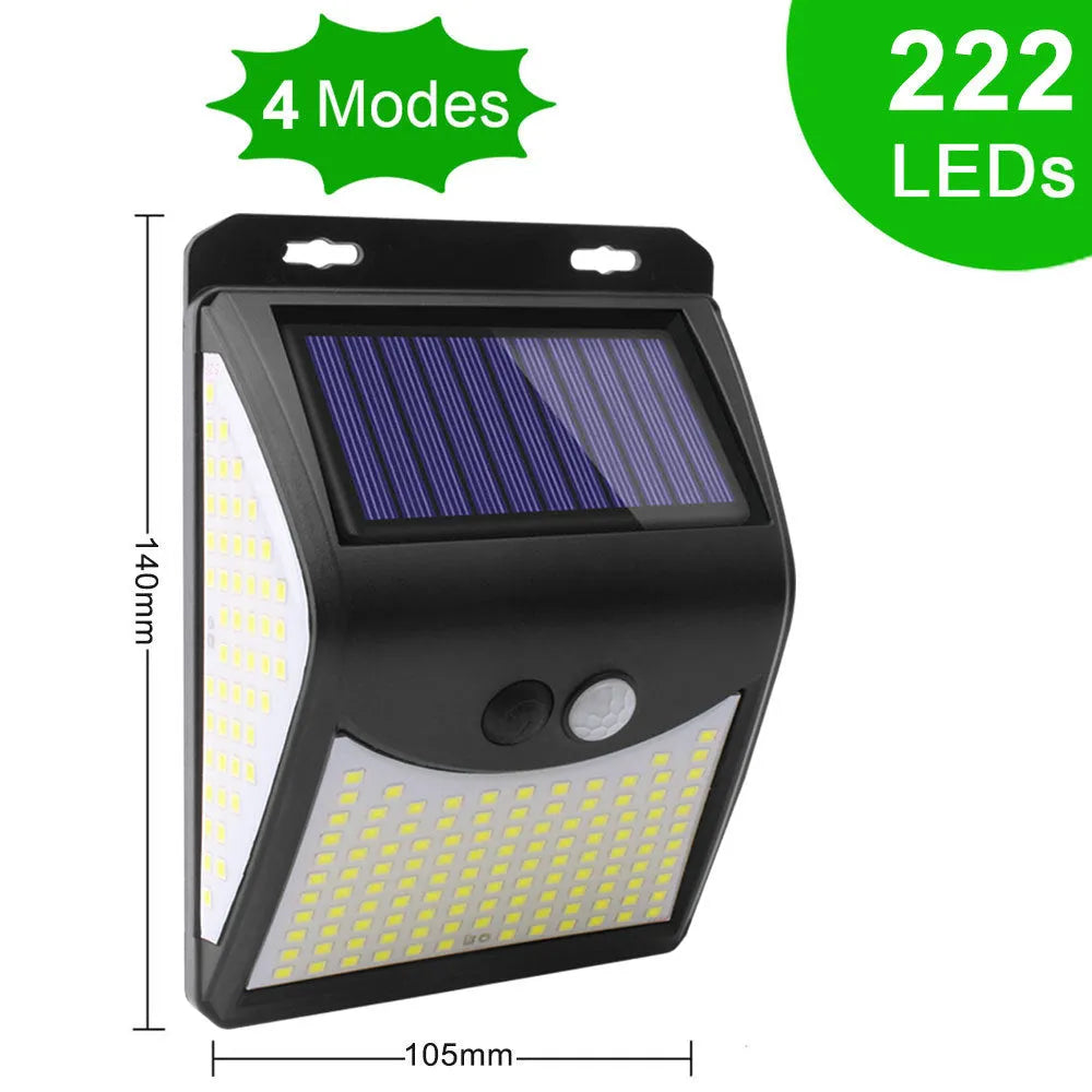 3-mode 140 LED solar security light with motion sensor in acrylic casing for outdoor garden use