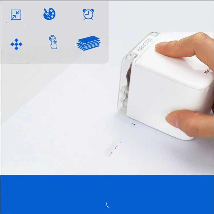 Mbrush portable colour handheld inkjet printer in white, 72x51x68 mm, for industrial marking at 350 metres per minute