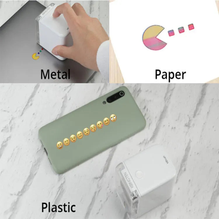 Mbrush portable colour handheld inkjet printer in white, 72x51x68 mm, for industrial marking at 350 metres per minute
