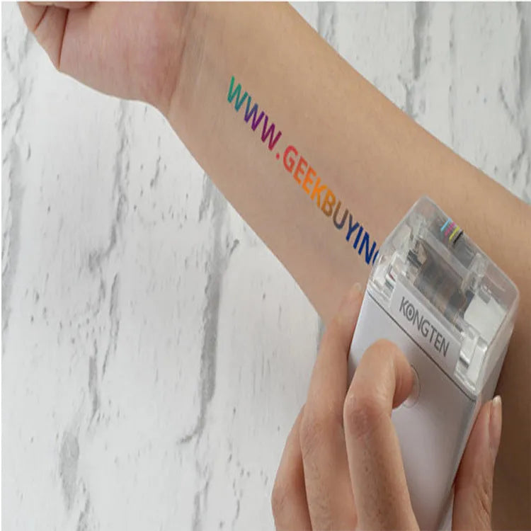 Mbrush portable colour handheld inkjet printer in white, 72x51x68 mm, for industrial marking at 350 metres per minute