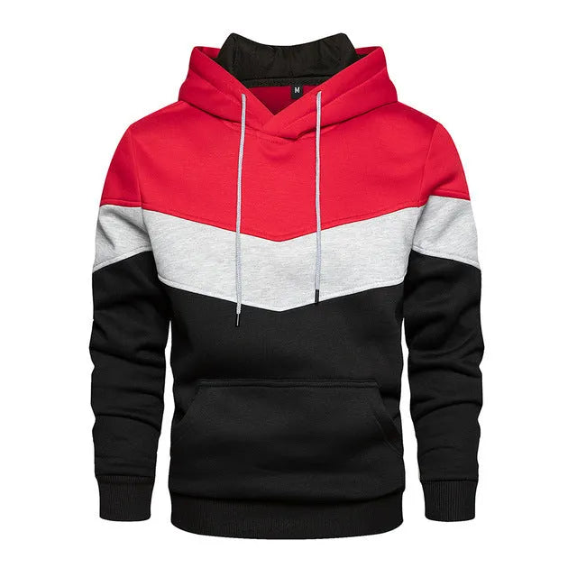 Men's patchwork hooded sweatshirt long sleeve loose fit casual pullover in blue
