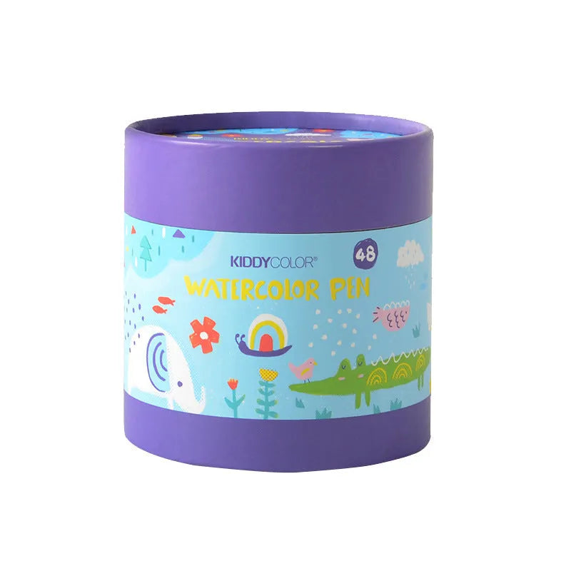Children's washable watercolour pen set with plastic brush tips in 36 or 48 colour options