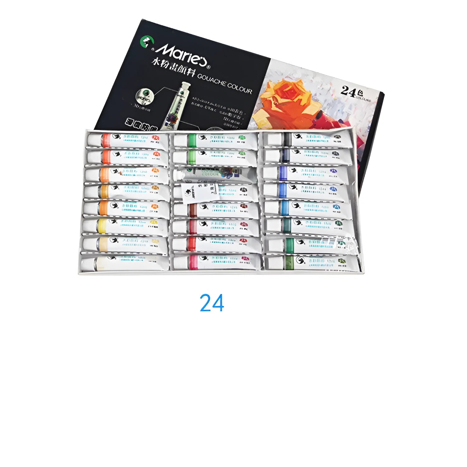 Boxed set of Marley gouache paint tubes in 5ml and 12ml sizes, showing multiple colour options.