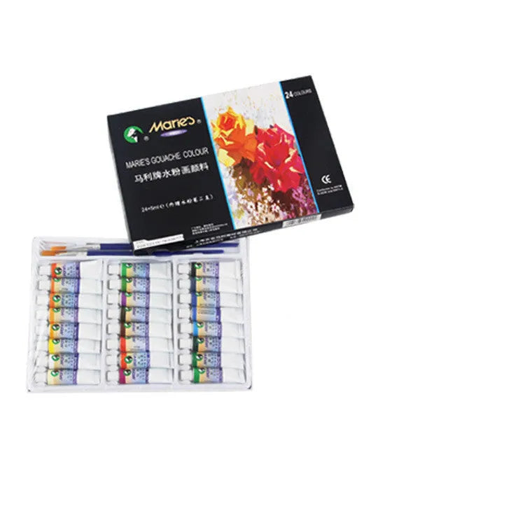 Boxed set of Marley gouache paint tubes in 5ml and 12ml sizes, showing multiple colour options.