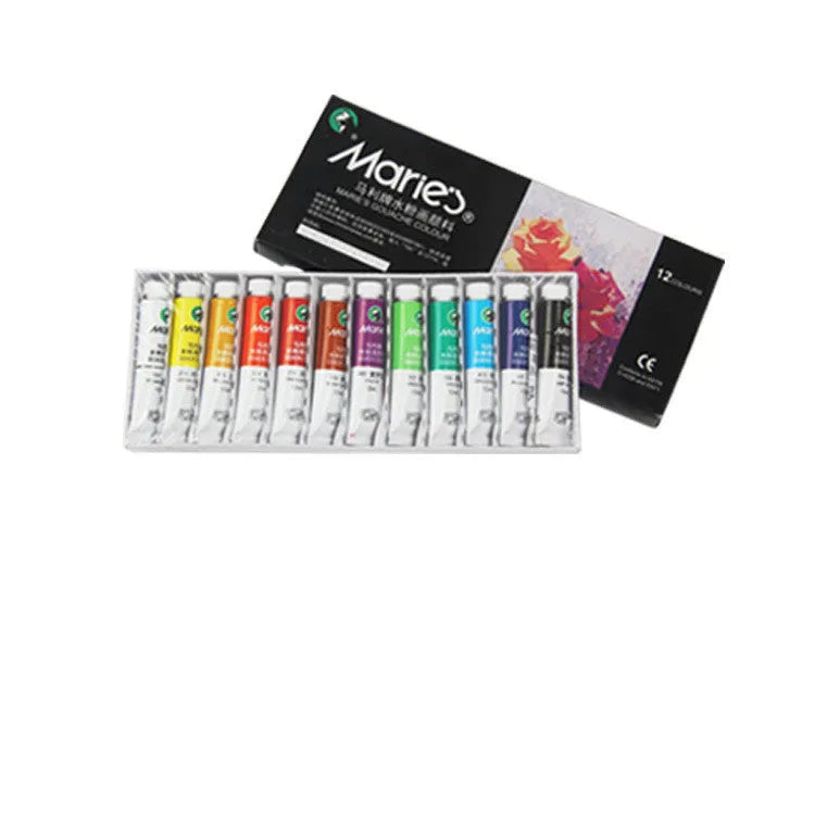 Boxed set of Marley gouache paint tubes in 5ml and 12ml sizes, showing multiple colour options.