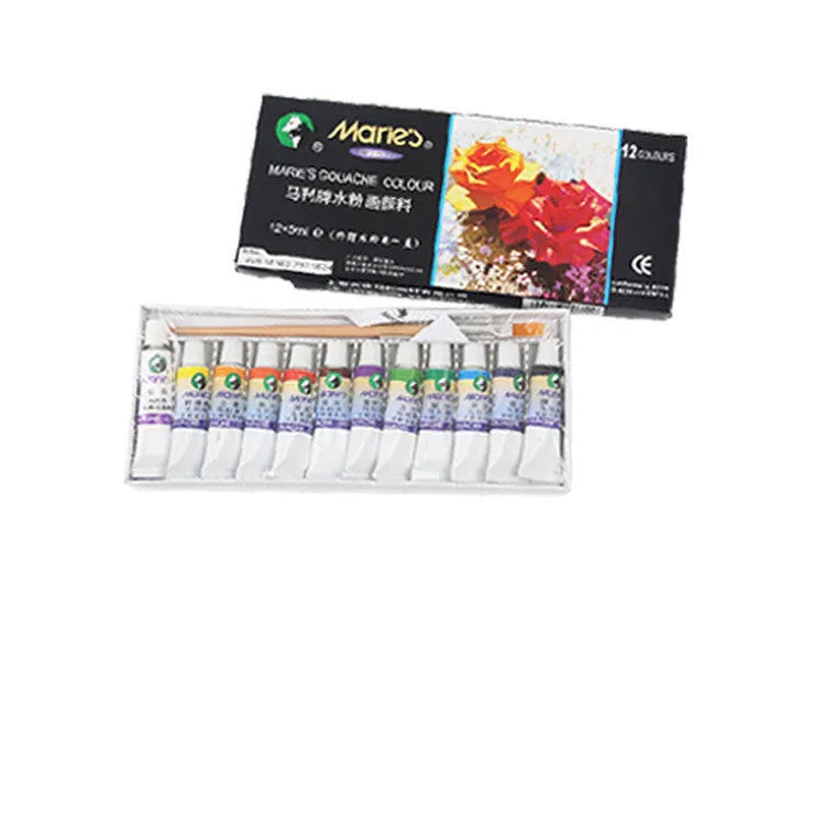 Boxed set of Marley gouache paint tubes in 5ml and 12ml sizes, showing multiple colour options.