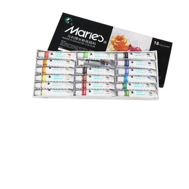 Boxed set of Marley gouache paint tubes in 5ml and 12ml sizes, showing multiple colour options.
