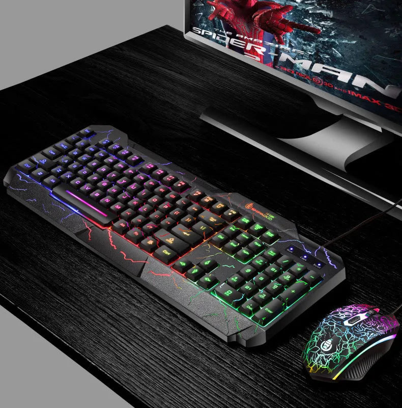 Luminous 4D wired gaming keyboard and mouse set with backlight, USB connection, and 2400dpi optical mouse for home office use