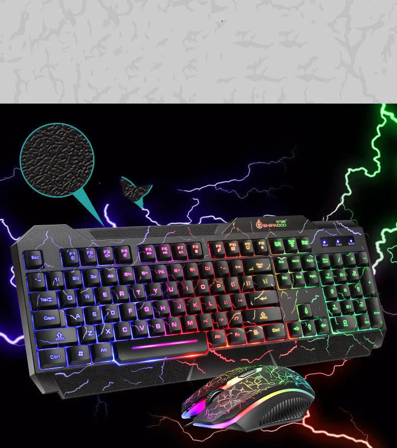Luminous 4D wired gaming keyboard and mouse set with backlight, USB connection, and 2400dpi optical mouse for home office use