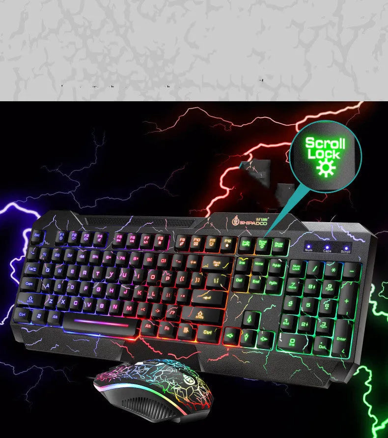 Luminous 4D wired gaming keyboard and mouse set with backlight, USB connection, and 2400dpi optical mouse for home office use