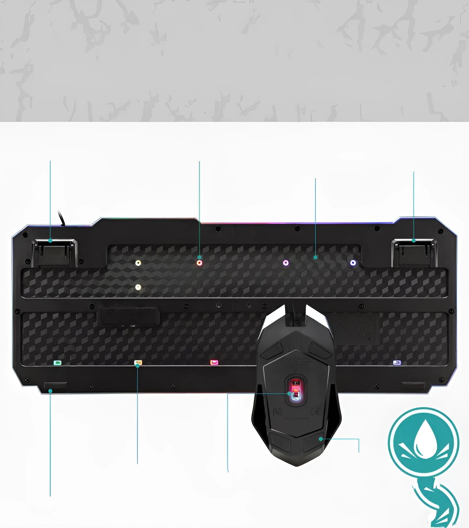 Luminous 4D wired gaming keyboard and mouse set with backlight, USB connection, and 2400dpi optical mouse for home office use