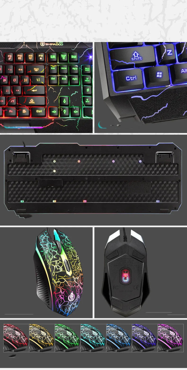Luminous 4D wired gaming keyboard and mouse set with backlight, USB connection, and 2400dpi optical mouse for home office use