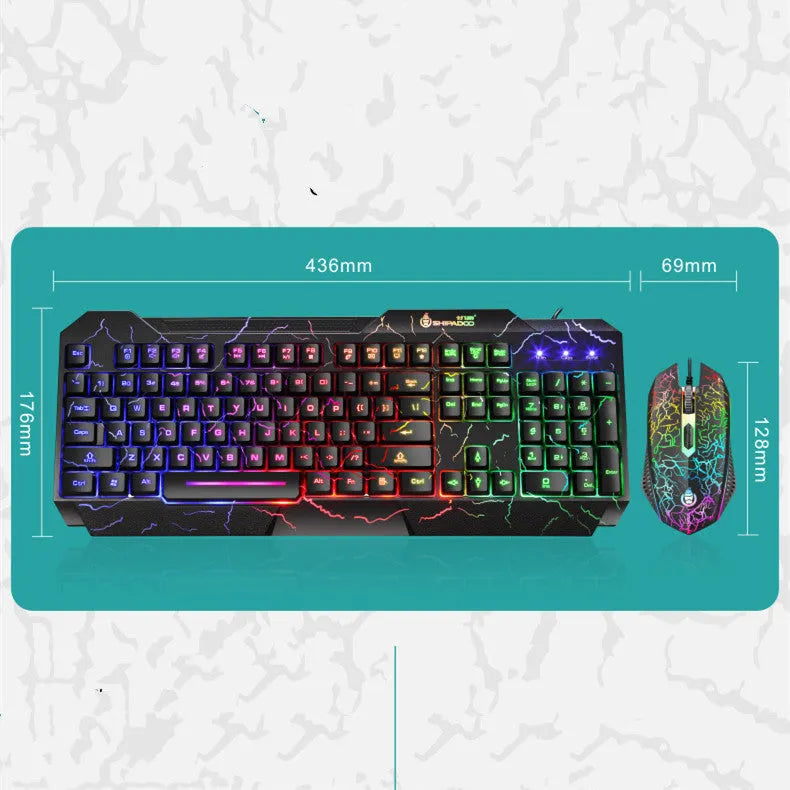 Luminous 4D wired gaming keyboard and mouse set with backlight, USB connection, and 2400dpi optical mouse for home office use