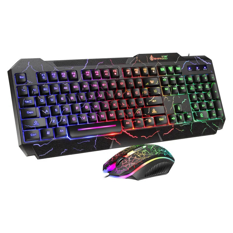Luminous 4D wired gaming keyboard and mouse set with backlight, USB connection, and 2400dpi optical mouse for home office use