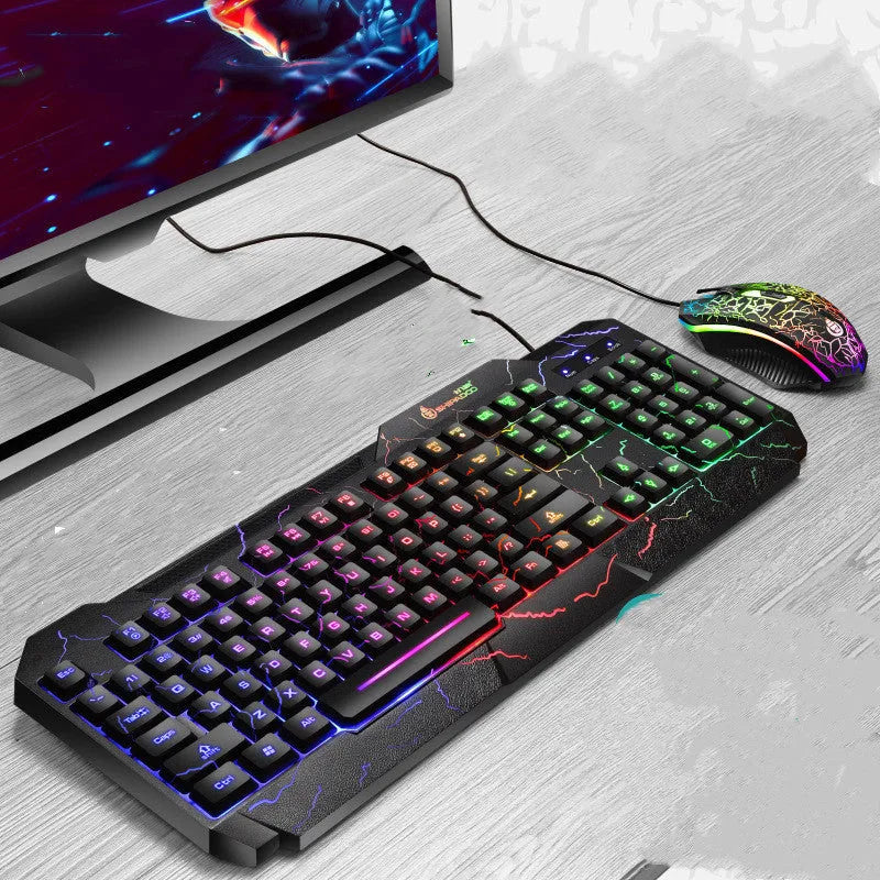 Luminous 4D wired gaming keyboard and mouse set with backlight, USB connection, and 2400dpi optical mouse for home office use