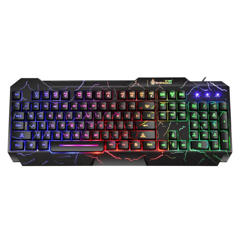 Luminous 4D wired gaming keyboard and mouse set with backlight, USB connection, and 2400dpi optical mouse for home office use