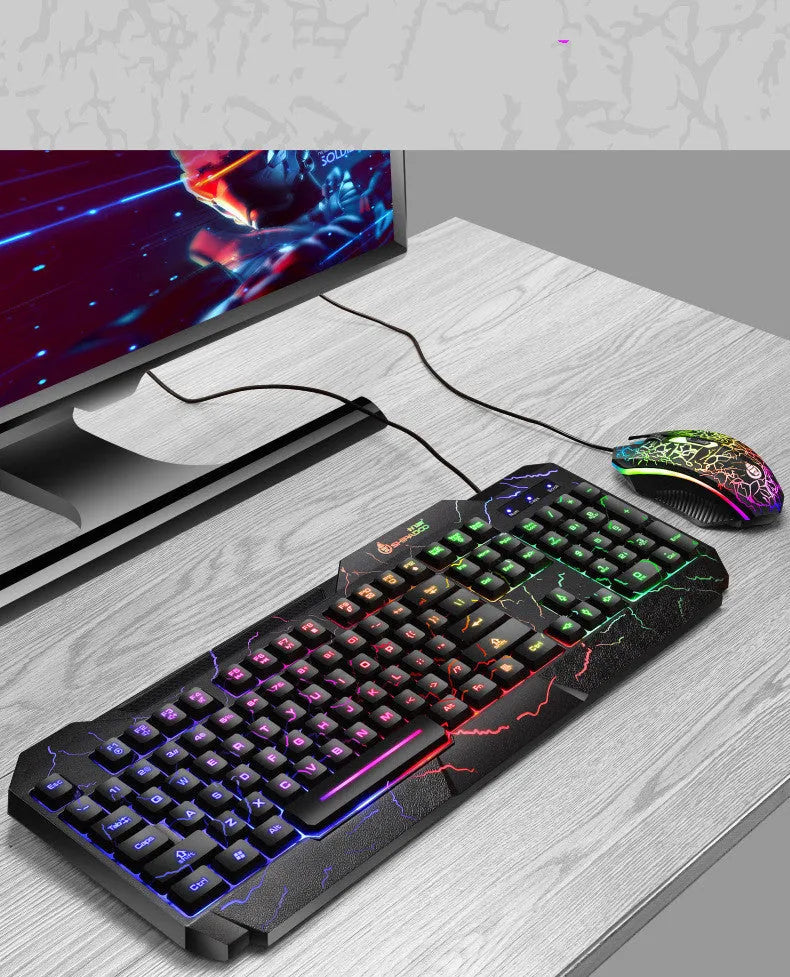 Luminous 4D wired gaming keyboard and mouse set with backlight, USB connection, and 2400dpi optical mouse for home office use
