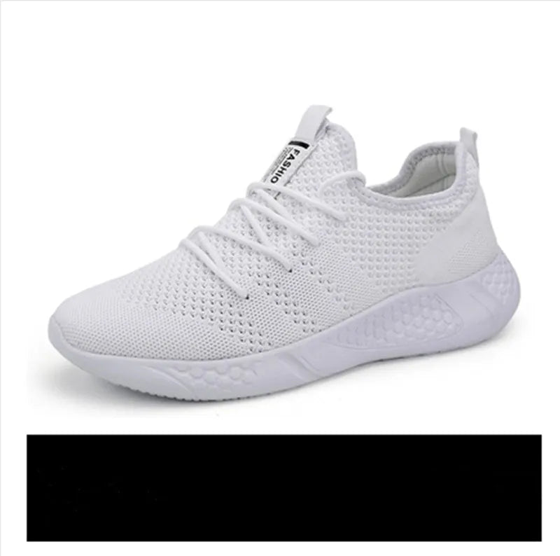 Men's black and white mesh sneakers with lace-up closure and round toe design
