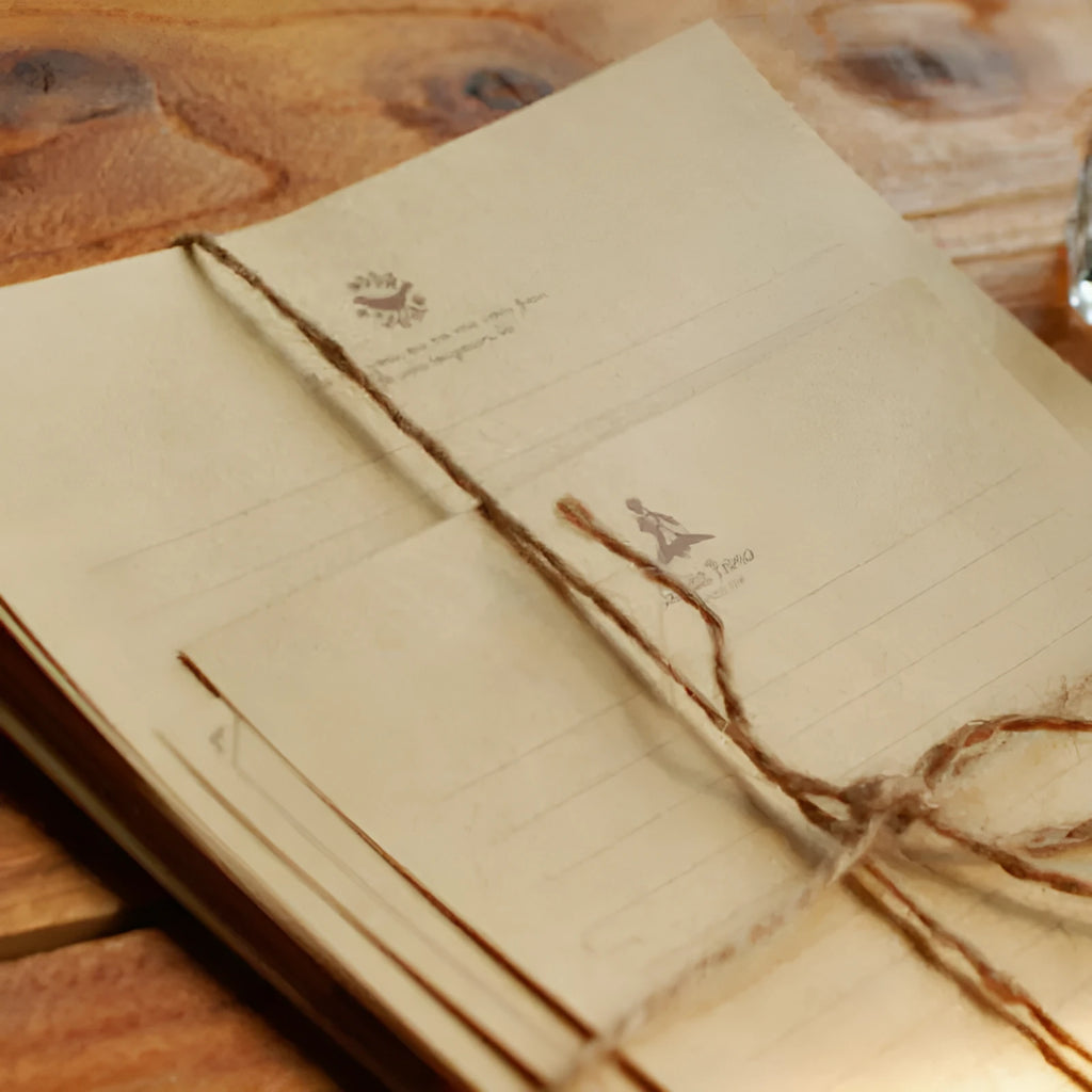 Vintage kraft paper stationery set with ten large sheets and two small notes in brown Chinese envelope style