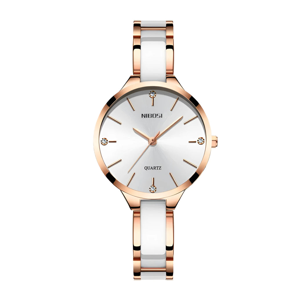 Rhinestone ceramic quartz ladies watch with 33mm dial, stainless steel and ceramic strap, black colour option