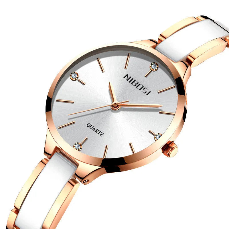 Rhinestone ceramic quartz ladies watch with 33mm dial, stainless steel and ceramic strap, black colour option