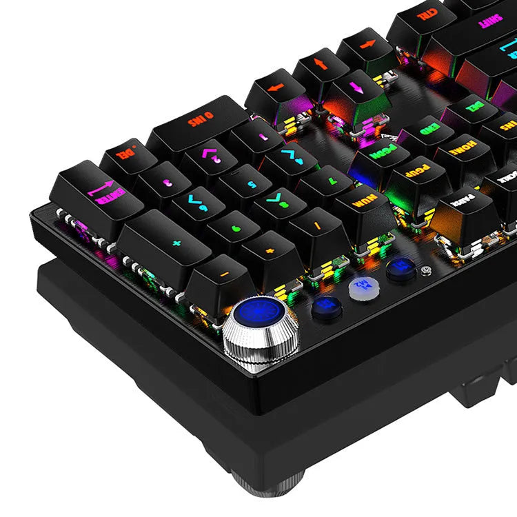 Replaceable axle wired USB mechanical keyboard with 104 keys, metal casing, backlit, black colour