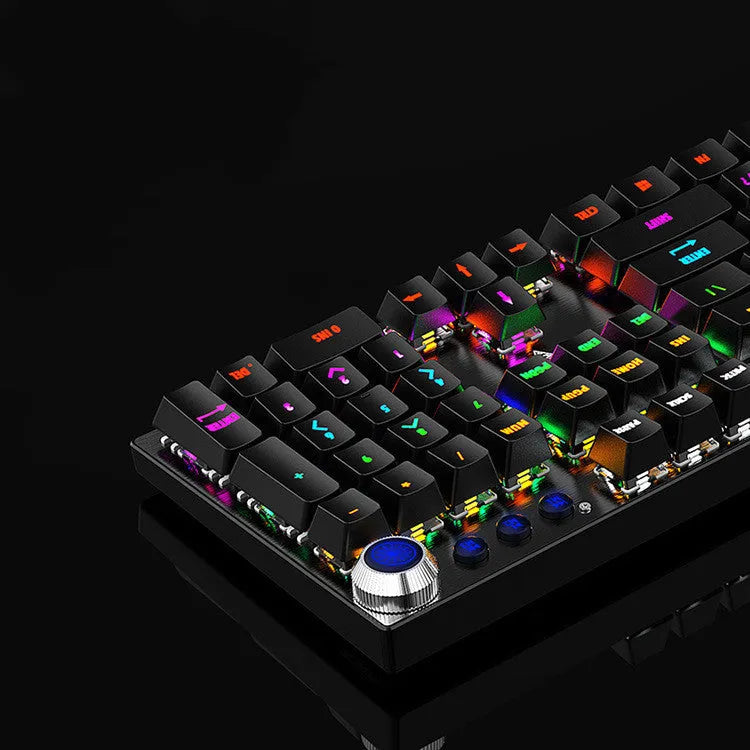 Replaceable axle wired USB mechanical keyboard with 104 keys, metal casing, backlit, black colour