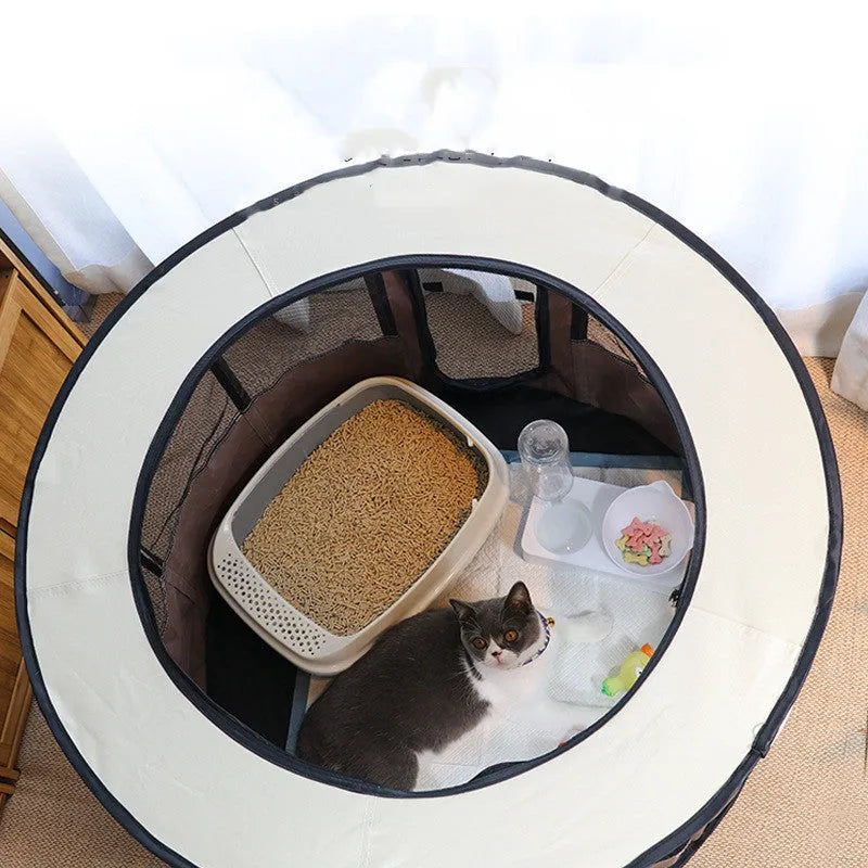 Removable Oxford cloth pet house in pink with breathable net sides and detachable window for dogs and cats