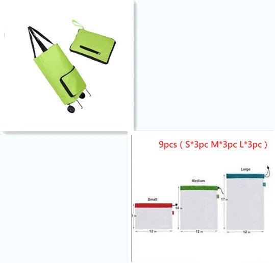 Green 3 in 1 heavy duty shopping cart with Oxford cloth, expanded size 55x28x18cm, folded size 28x18x4cm