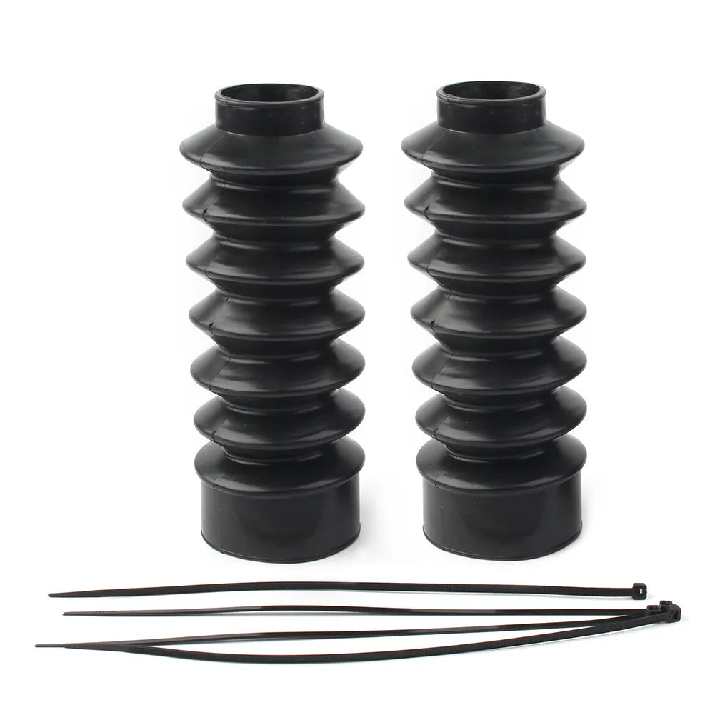 Pair of black rubber front shock absorber dust covers for motorcycle forks