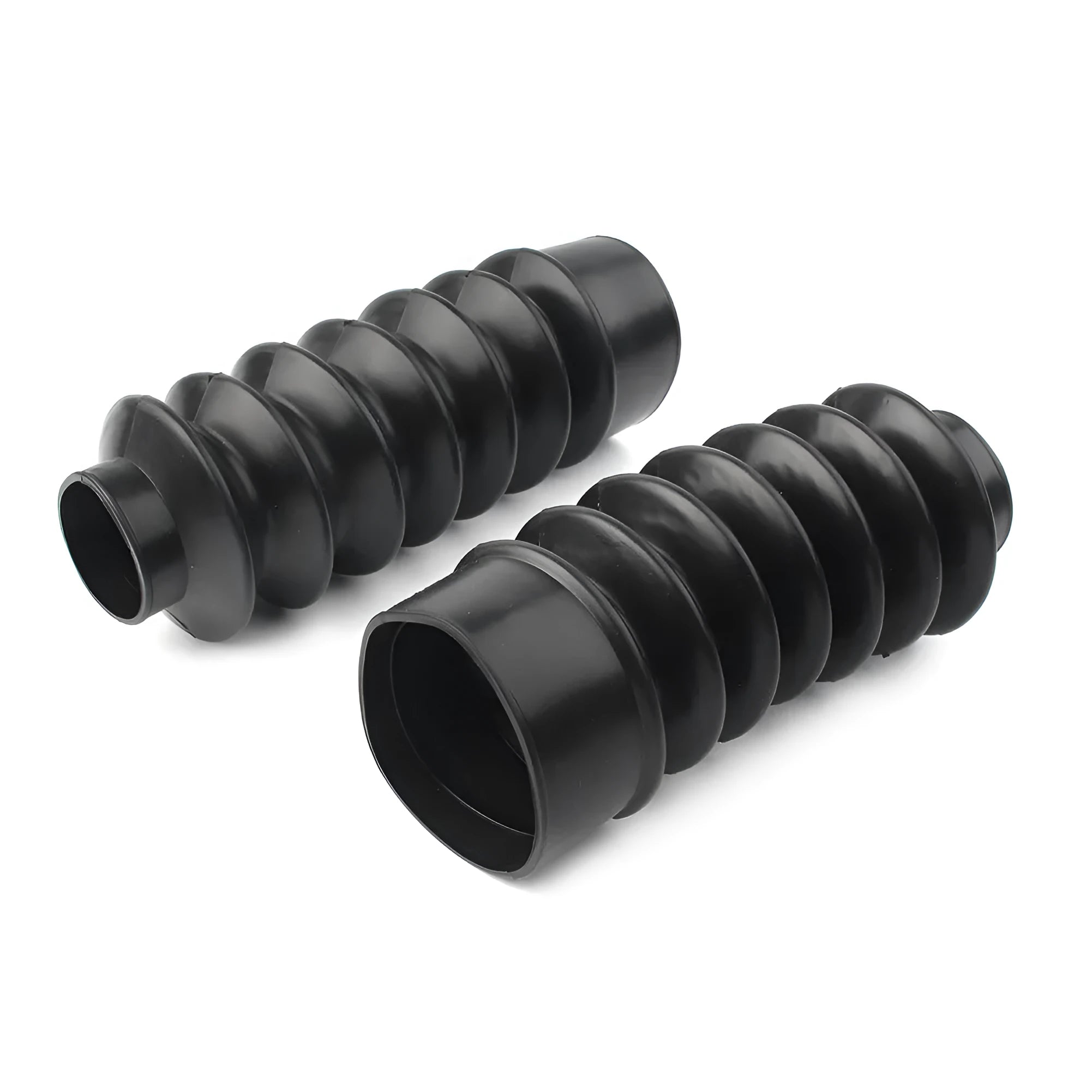 Pair of black rubber front shock absorber dust covers for motorcycle forks