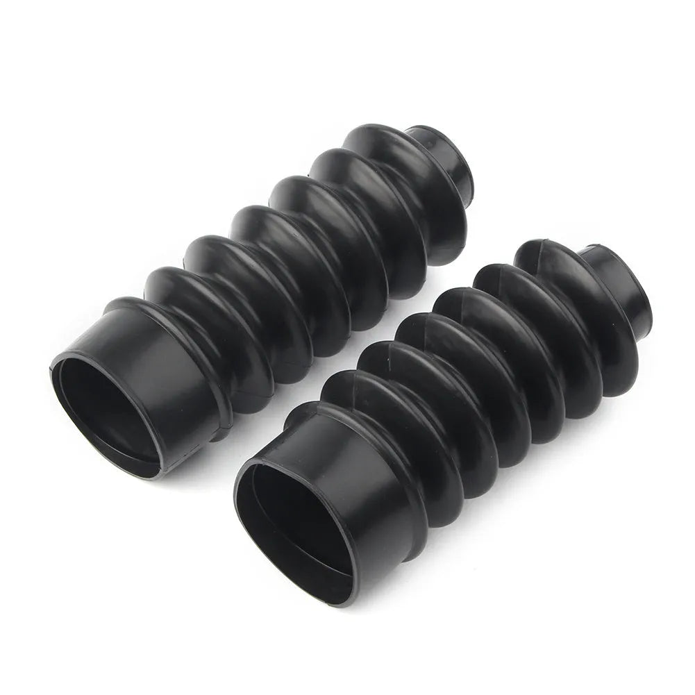 Pair of black rubber front shock absorber dust covers for motorcycle forks