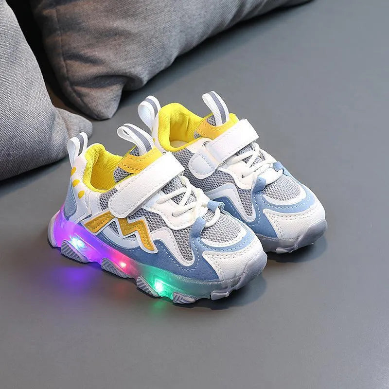 Children's bright mesh sneakers with Velcro straps in black, grey, and pink colours