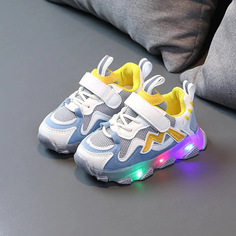Children's bright mesh sneakers with Velcro straps in black, grey, and pink colours