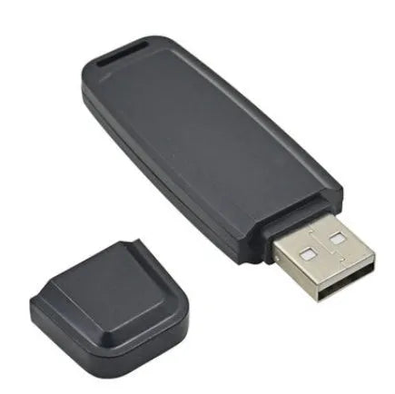 Black and white creative USB flash drive with voice card function on a plain background