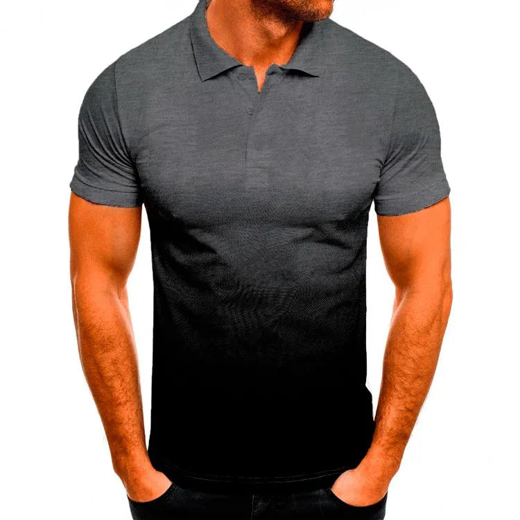 Men's slim-fit gradient print short-sleeved polo shirt with stand-up collar in blue