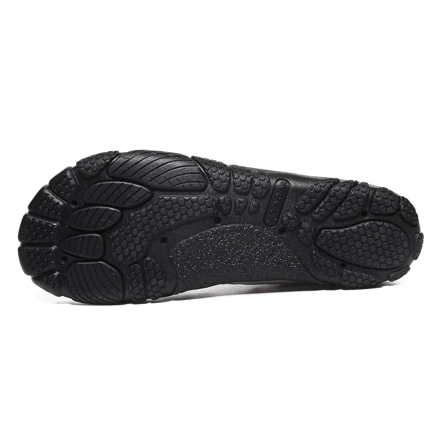 Black unisex low-top wading shoes with elastic band and textured rubber sole for water sports.