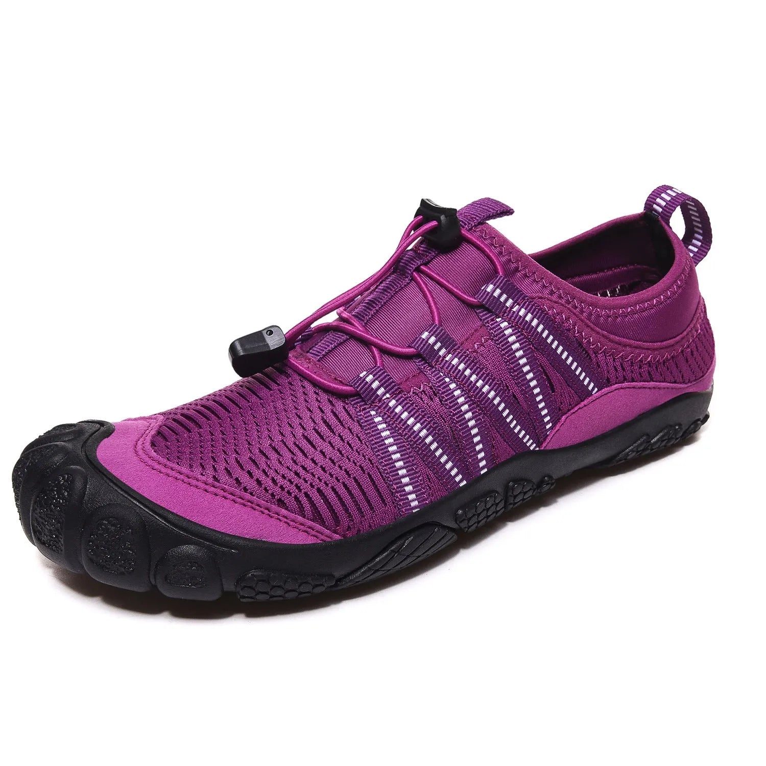 Black unisex low-top wading shoes with elastic band and textured rubber sole for water sports.