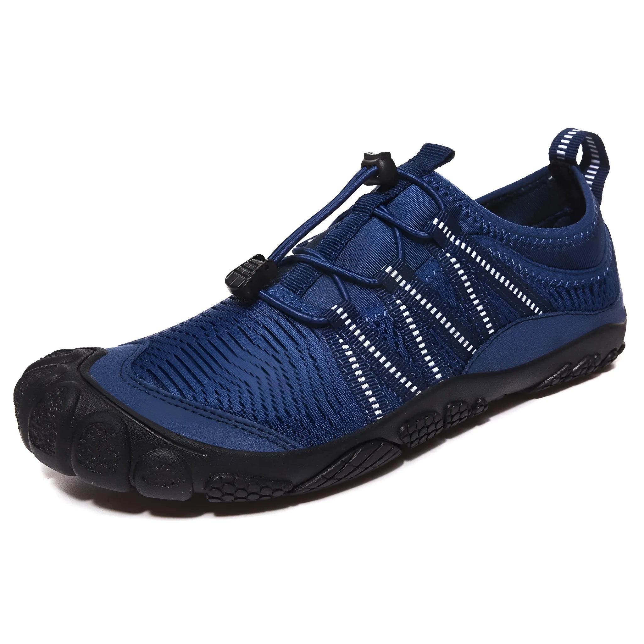 Black unisex low-top wading shoes with elastic band and textured rubber sole for water sports.