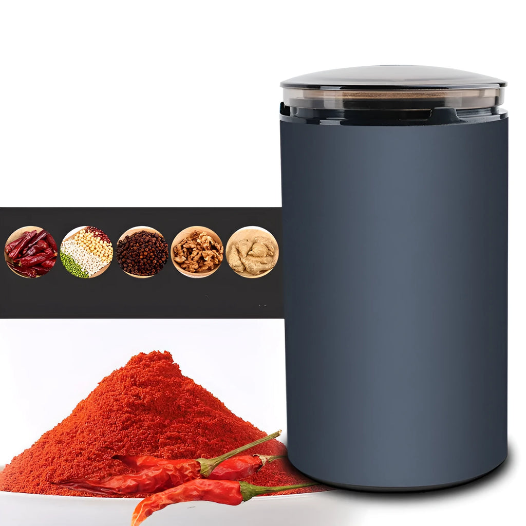 Navy 150W electric herb grinder 150A with aluminium alloy cup, compact 15.5cm size, on a kitchen counter