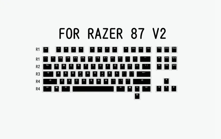 White and black PBT doubleshot pudding keycaps with translucent side legends for mechanical keyboards.