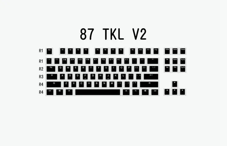 White and black PBT doubleshot pudding keycaps with translucent side legends for mechanical keyboards.