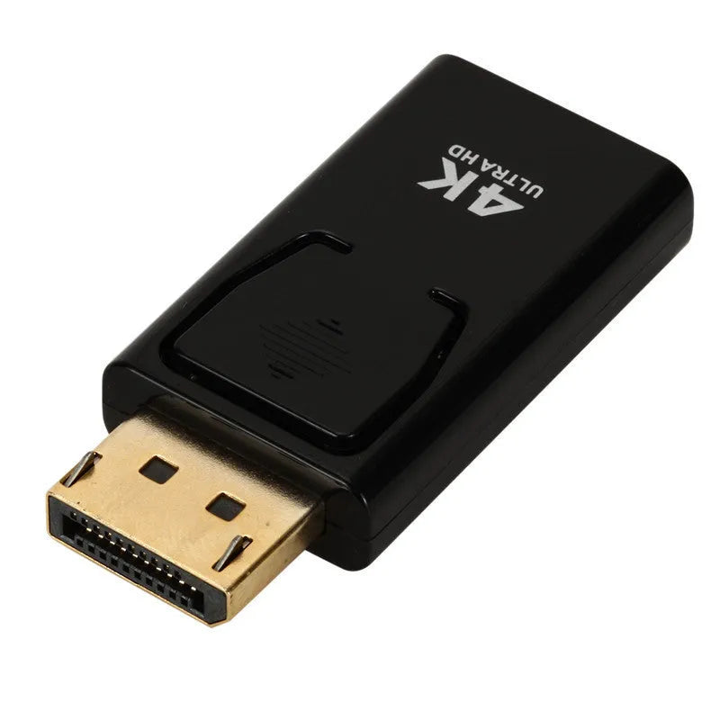 Black DisplayPort to HDMI adapter cable supporting 4K resolution
