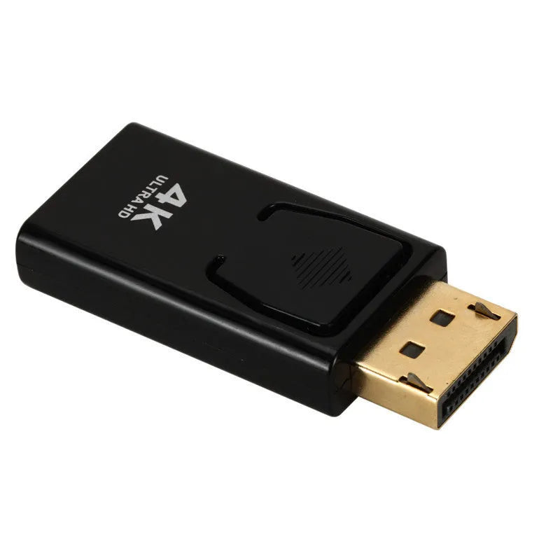 Black DisplayPort to HDMI adapter cable supporting 4K resolution