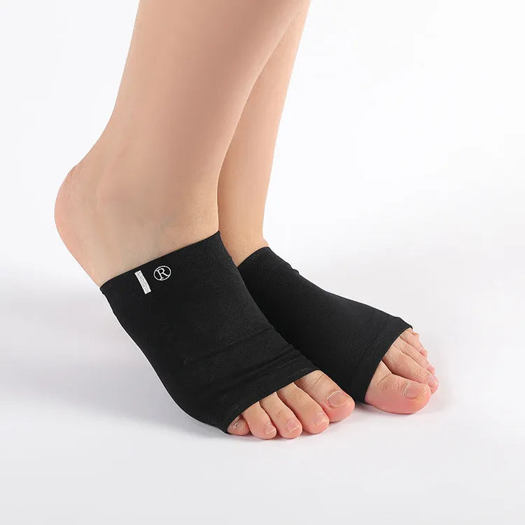 Elastic fabric arch pad sock in oval black for foot arch support shock absorption