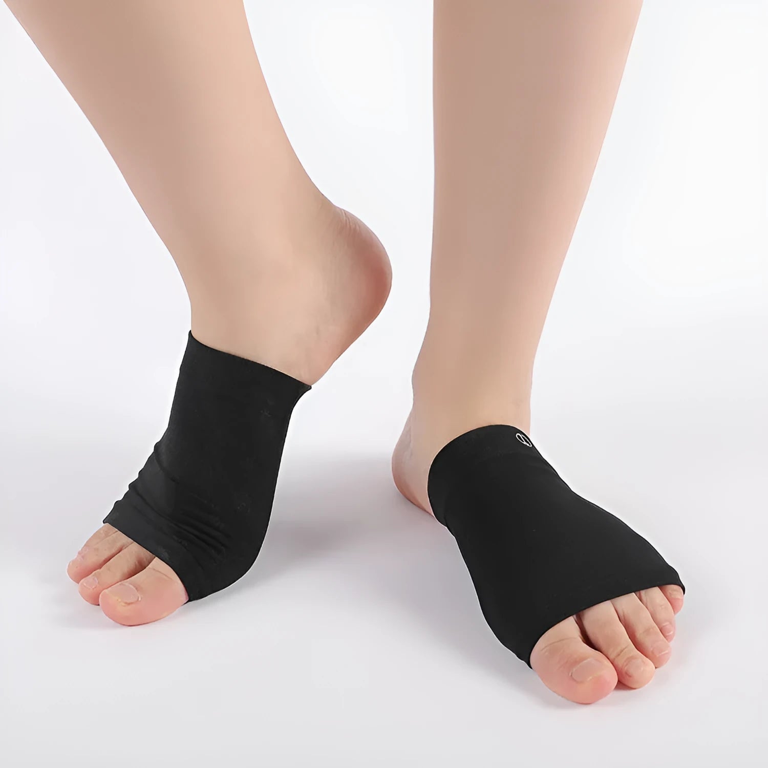 Elastic fabric arch pad sock in oval black for foot arch support shock absorption